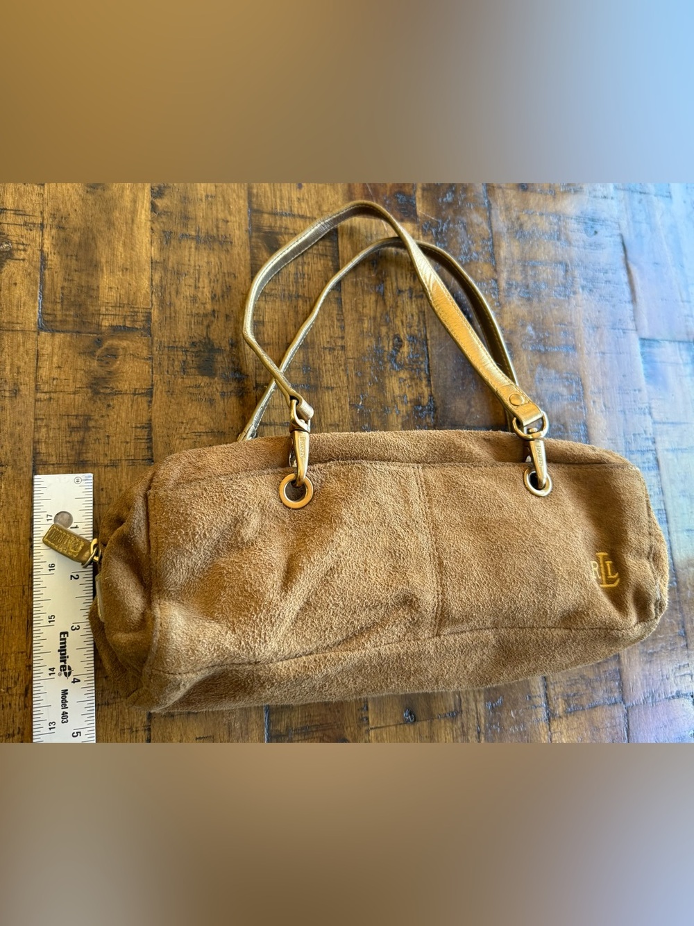 Ralph Lauren Brown Suede Shoulder Bag with Gold Handles - Picture 7 of 15